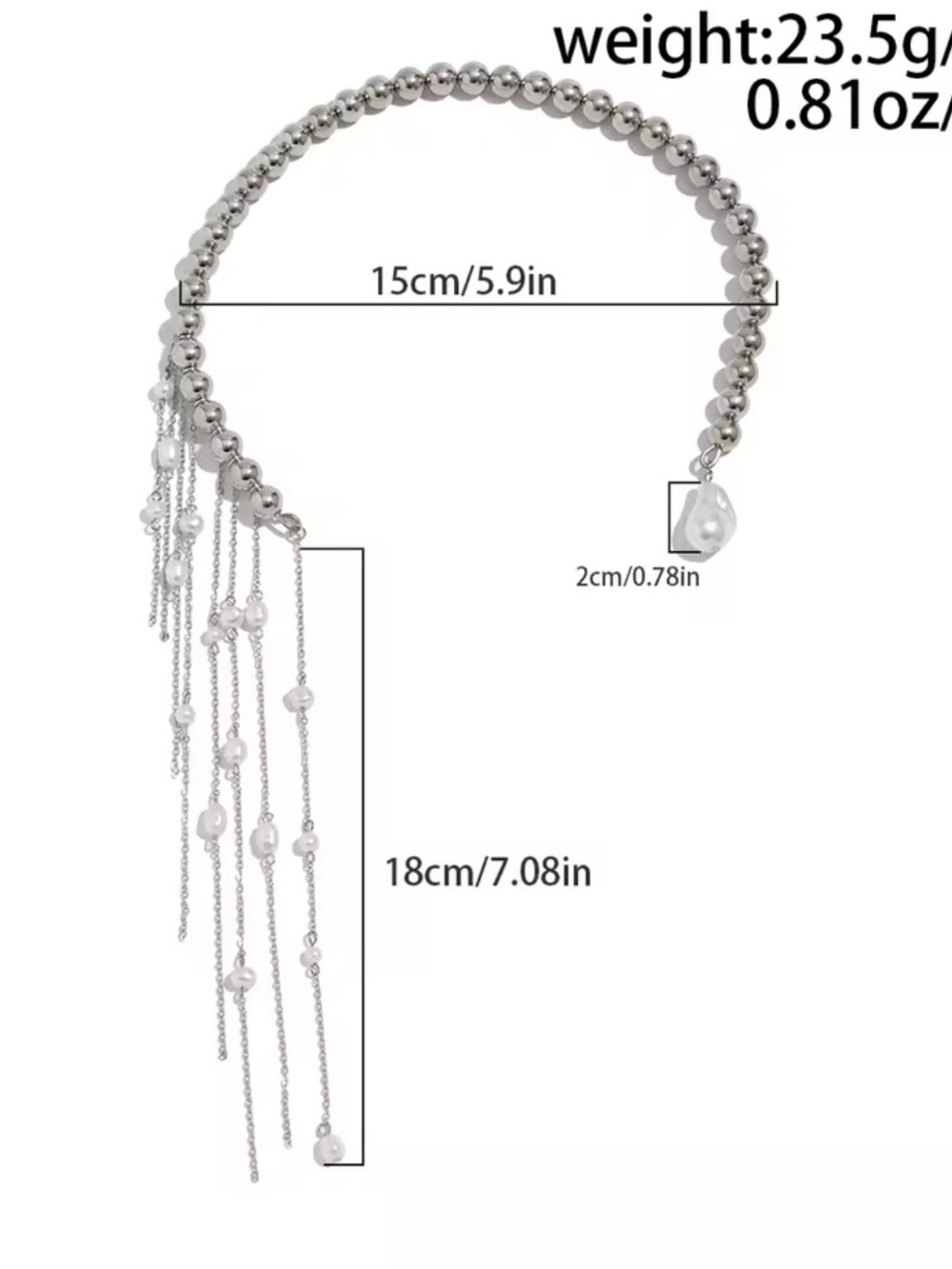 Delicate Silver Pearl Fringe Necklace - Picture 3 of 4